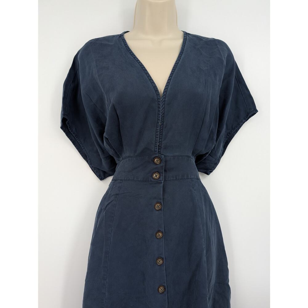 NWT Quince Vintage Wash Tencel Button Front Dress Midnight Blue L Office Career - Picture 2 of 10